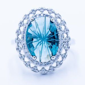 London Blue Zircon in Silver Ring